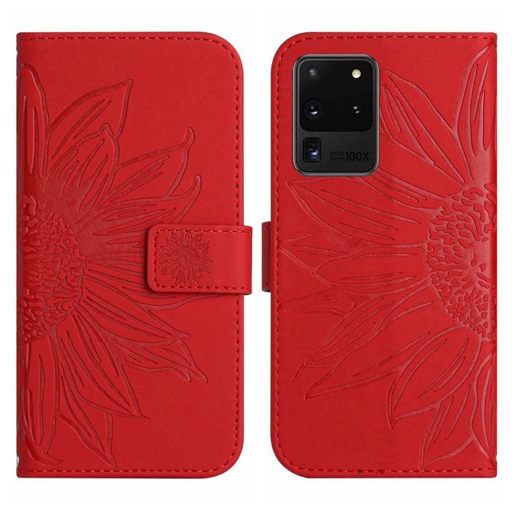 For Samsung Galaxy S20 Ultra Skin Feel Sun Flower Pattern Flip Leather Phone Case with Lanyard