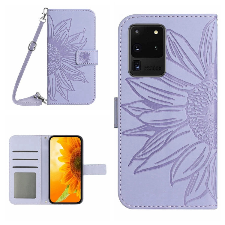 For Samsung Galaxy S20 Ultra Skin Feel Sun Flower Pattern Flip Leather Phone Case with Lanyard