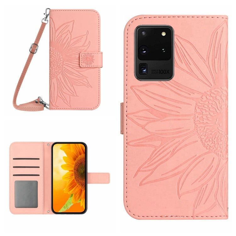 For Samsung Galaxy S20 Ultra Skin Feel Sun Flower Pattern Flip Leather Phone Case with Lanyard