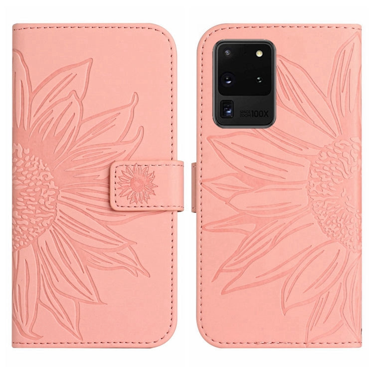For Samsung Galaxy S20 Ultra Skin Feel Sun Flower Pattern Flip Leather Phone Case with Lanyard