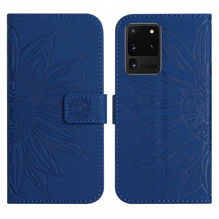 For Samsung Galaxy S20 Ultra Skin Feel Sun Flower Pattern Flip Leather Phone Case with Lanyard