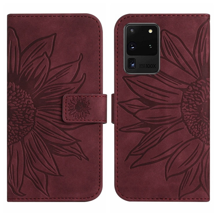 For Samsung Galaxy S20 Ultra Skin Feel Sun Flower Pattern Flip Leather Phone Case with Lanyard