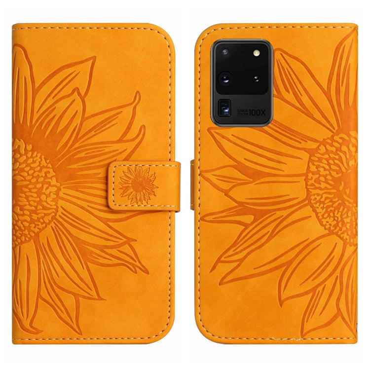 For Samsung Galaxy S20 Ultra Skin Feel Sun Flower Pattern Flip Leather Phone Case with Lanyard