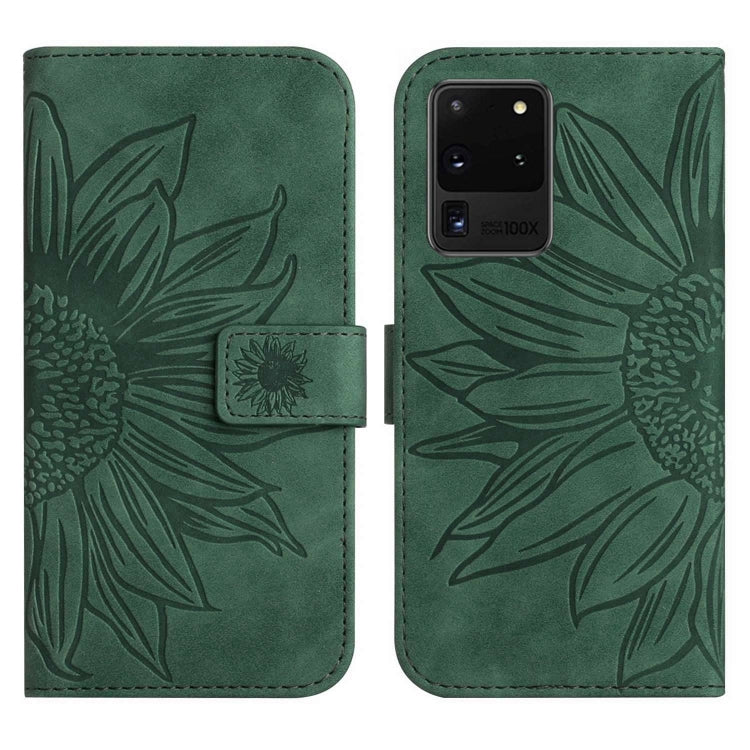 For Samsung Galaxy S20 Ultra Skin Feel Sun Flower Pattern Flip Leather Phone Case with Lanyard