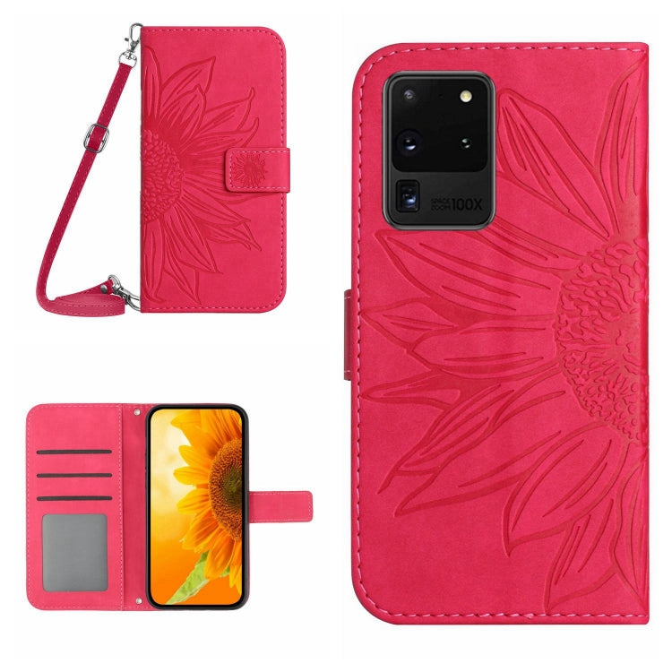 For Samsung Galaxy S20 Ultra Skin Feel Sun Flower Pattern Flip Leather Phone Case with Lanyard