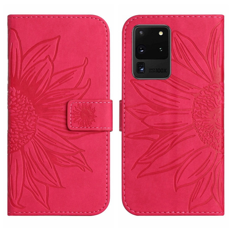 For Samsung Galaxy S20 Ultra Skin Feel Sun Flower Pattern Flip Leather Phone Case with Lanyard