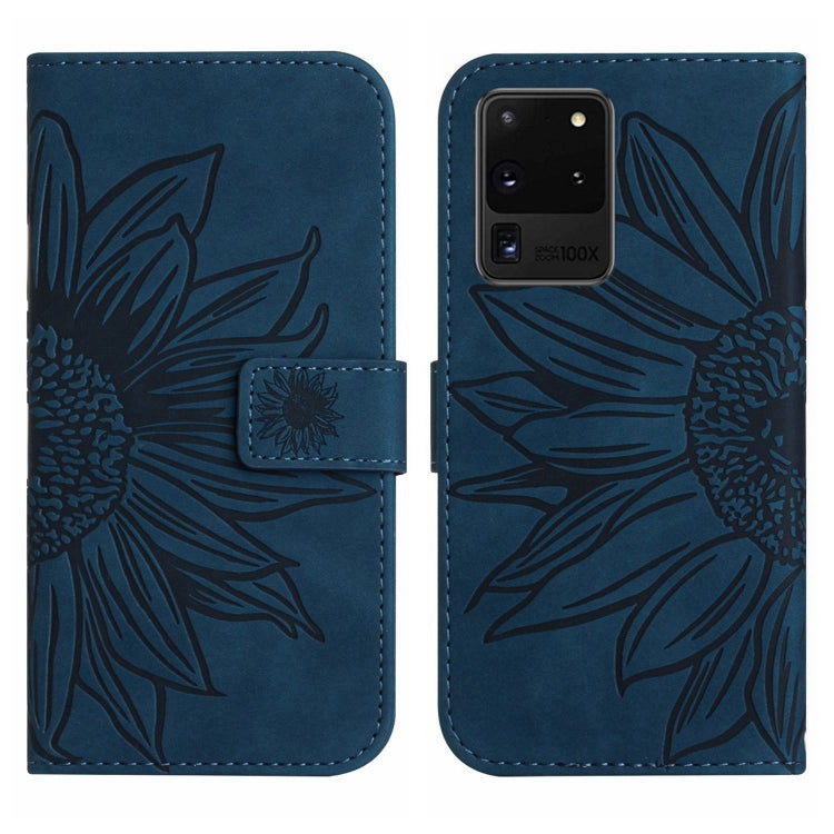 For Samsung Galaxy S20 Ultra Skin Feel Sun Flower Pattern Flip Leather Phone Case with Lanyard