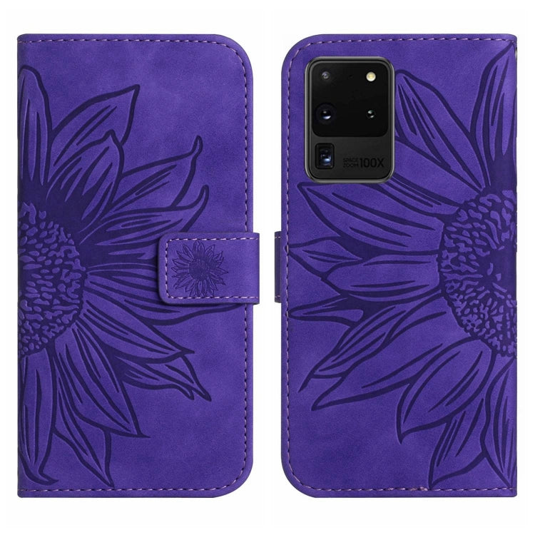 For Samsung Galaxy S20 Ultra Skin Feel Sun Flower Pattern Flip Leather Phone Case with Lanyard
