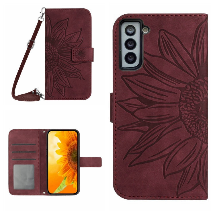 For Samsung Galaxy S21 5G Skin Feel Sun Flower Pattern Flip Leather Phone Case with Lanyard