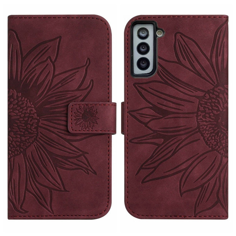 For Samsung Galaxy S21 5G Skin Feel Sun Flower Pattern Flip Leather Phone Case with Lanyard