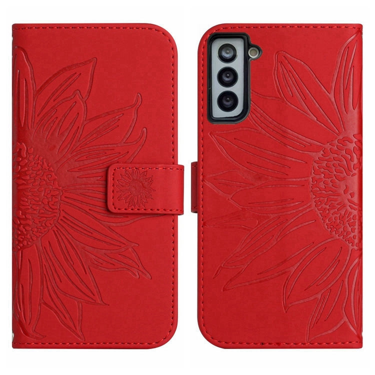 For Samsung Galaxy S21 FE 5G Skin Feel Sun Flower Pattern Flip Leather Phone Case with Lanyard