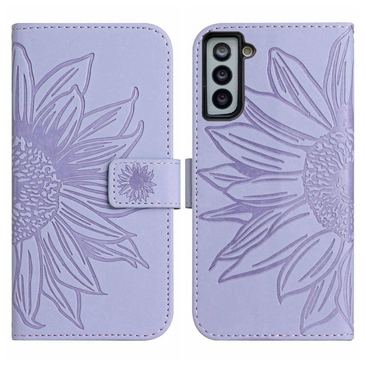 For Samsung Galaxy S21 FE 5G Skin Feel Sun Flower Pattern Flip Leather Phone Case with Lanyard