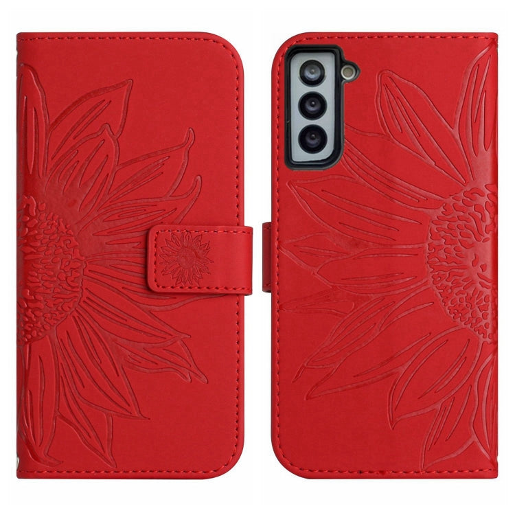 For Samsung Galaxy S21+ 5G Skin Feel Sun Flower Pattern Flip Leather Phone Case with Lanyard