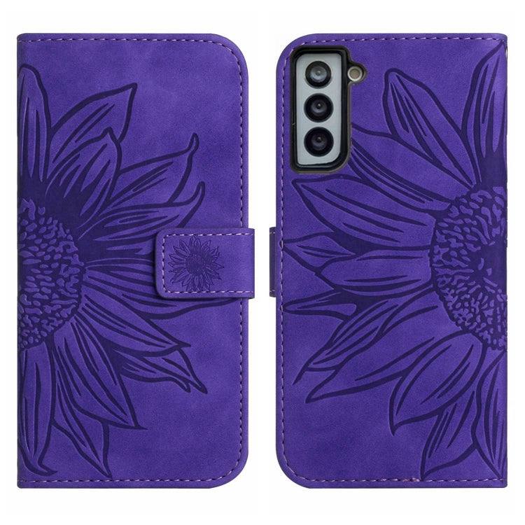 For Samsung Galaxy S21+ 5G Skin Feel Sun Flower Pattern Flip Leather Phone Case with Lanyard