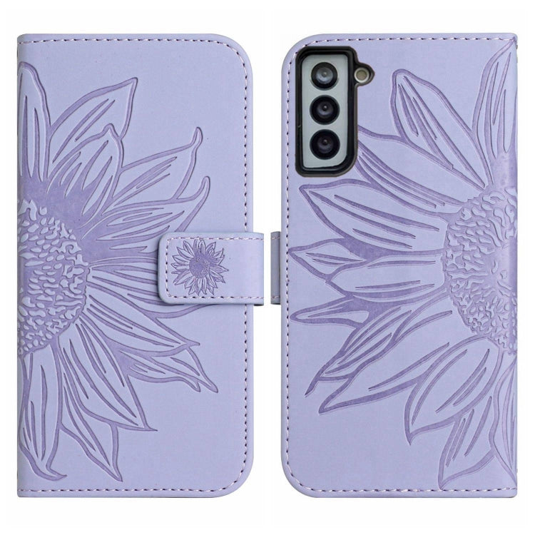 For Samsung Galaxy S22 5G Skin Feel Sun Flower Pattern Flip Leather Phone Case with Lanyard