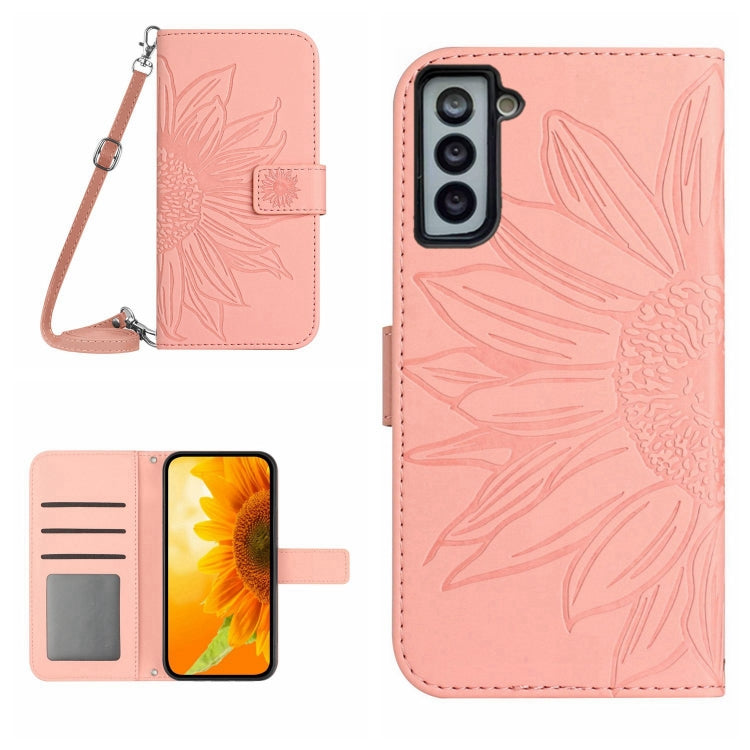 For Samsung Galaxy S22 5G Skin Feel Sun Flower Pattern Flip Leather Phone Case with Lanyard
