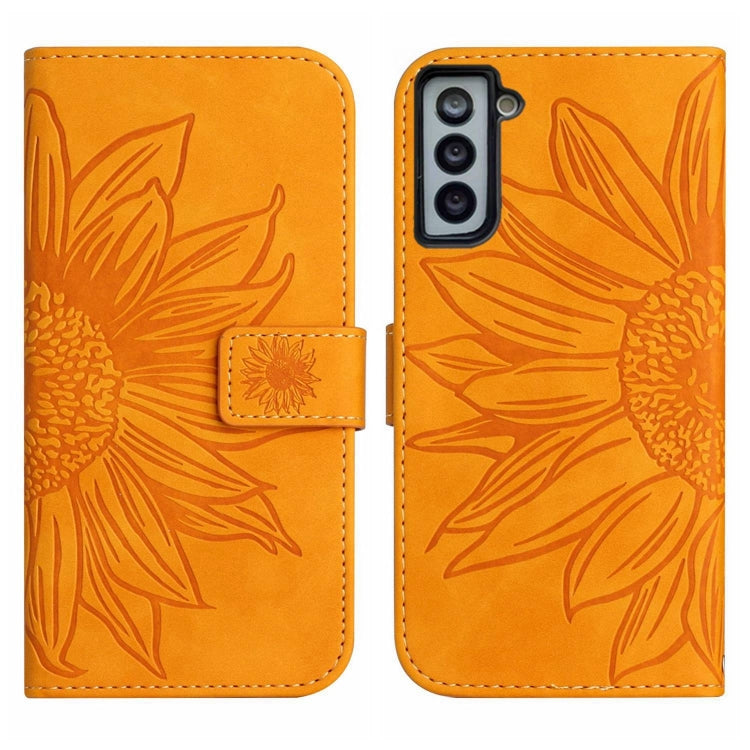 For Samsung Galaxy S22+ 5G Skin Feel Sun Flower Pattern Flip Leather Phone Case with Lanyard