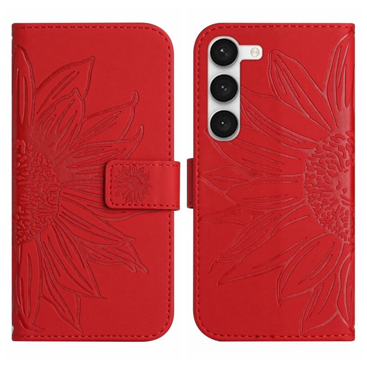 For Samsung Galaxy S23 5G Skin Feel Sun Flower Pattern Flip Leather Phone Case with Lanyard