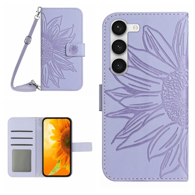 For Samsung Galaxy S23 5G Skin Feel Sun Flower Pattern Flip Leather Phone Case with Lanyard