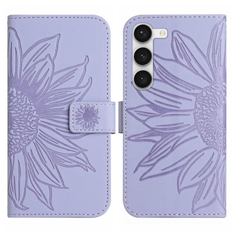 For Samsung Galaxy S23 5G Skin Feel Sun Flower Pattern Flip Leather Phone Case with Lanyard