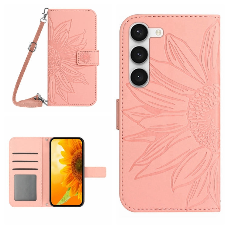 For Samsung Galaxy S23 5G Skin Feel Sun Flower Pattern Flip Leather Phone Case with Lanyard