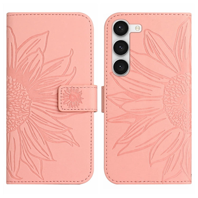 For Samsung Galaxy S23 5G Skin Feel Sun Flower Pattern Flip Leather Phone Case with Lanyard