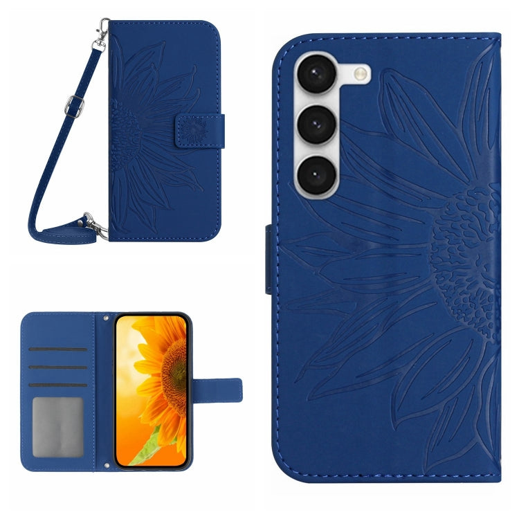 For Samsung Galaxy S23 5G Skin Feel Sun Flower Pattern Flip Leather Phone Case with Lanyard