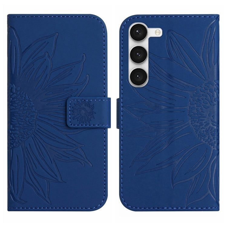 For Samsung Galaxy S23 5G Skin Feel Sun Flower Pattern Flip Leather Phone Case with Lanyard