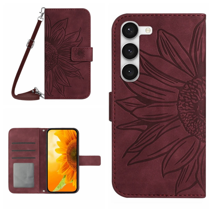 For Samsung Galaxy S23 5G Skin Feel Sun Flower Pattern Flip Leather Phone Case with Lanyard