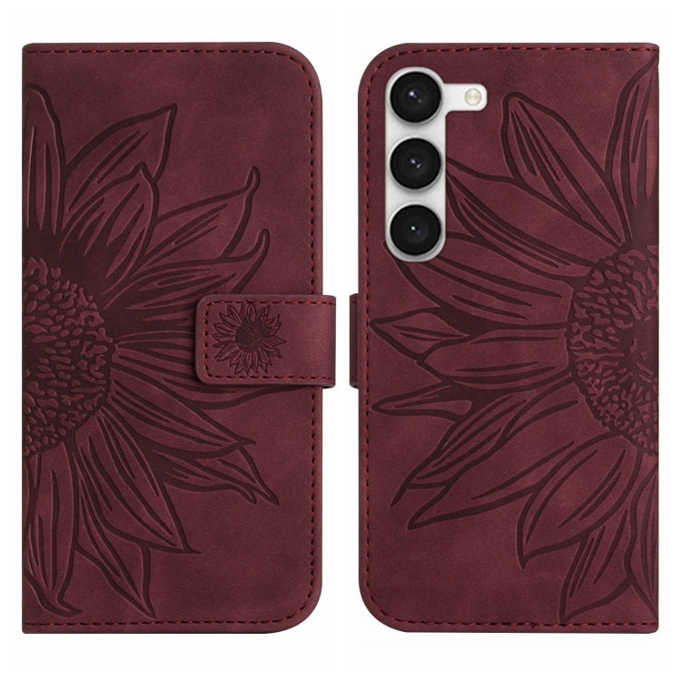 For Samsung Galaxy S23 5G Skin Feel Sun Flower Pattern Flip Leather Phone Case with Lanyard