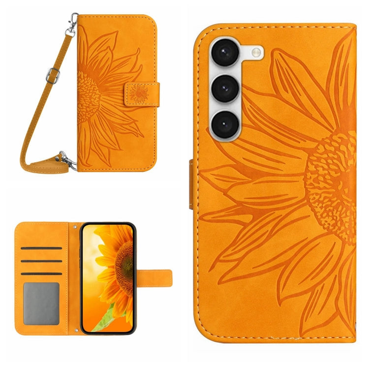 For Samsung Galaxy S23 5G Skin Feel Sun Flower Pattern Flip Leather Phone Case with Lanyard
