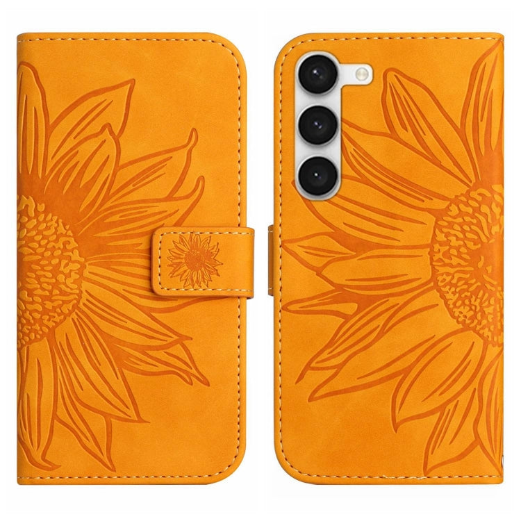 For Samsung Galaxy S23 5G Skin Feel Sun Flower Pattern Flip Leather Phone Case with Lanyard