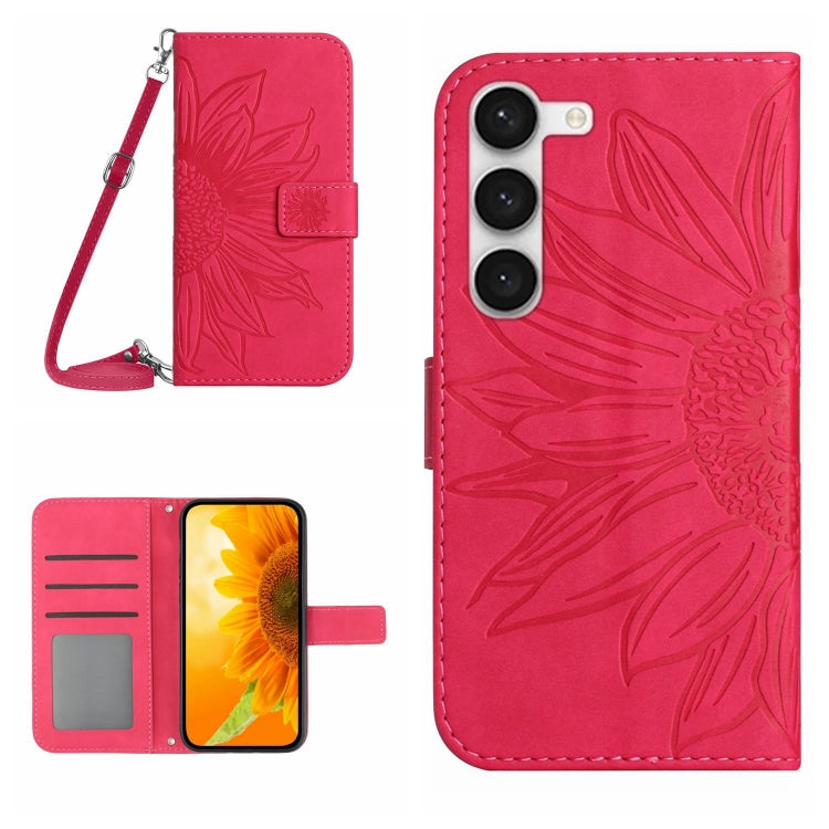 For Samsung Galaxy S23 5G Skin Feel Sun Flower Pattern Flip Leather Phone Case with Lanyard