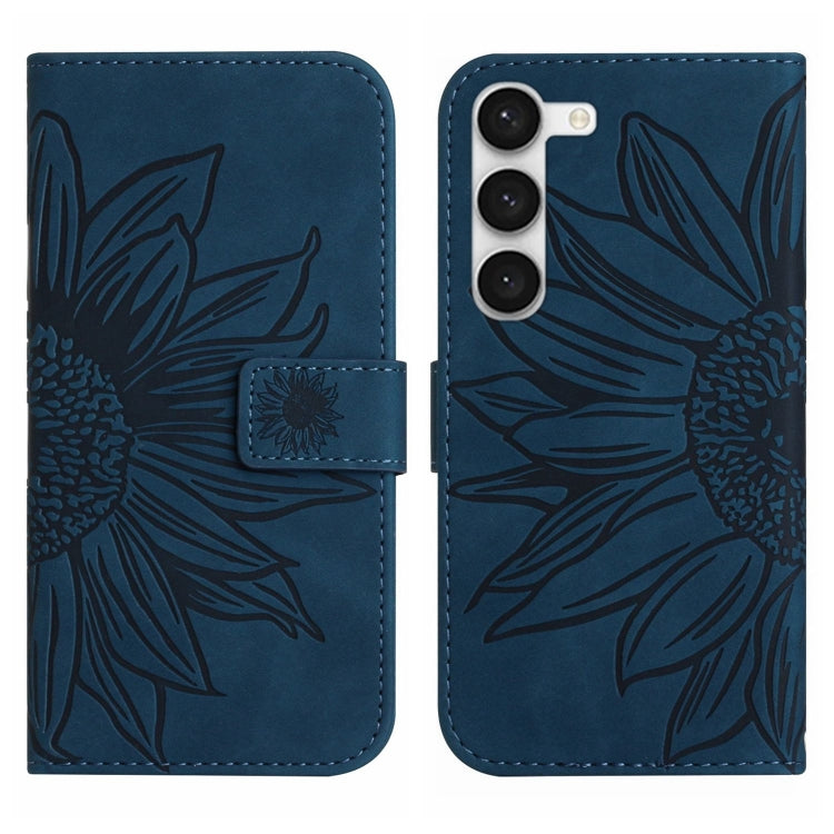 For Samsung Galaxy S23 5G Skin Feel Sun Flower Pattern Flip Leather Phone Case with Lanyard
