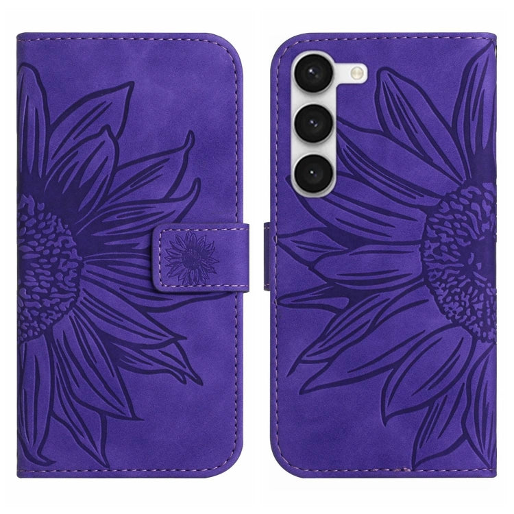 For Samsung Galaxy S23 5G Skin Feel Sun Flower Pattern Flip Leather Phone Case with Lanyard