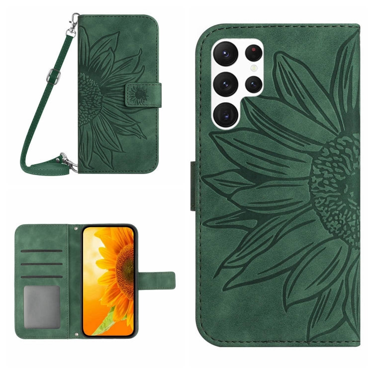 For Samsung Galaxy S23 Ultra 5G Skin Feel Sun Flower Pattern Flip Leather Phone Case with Lanyard