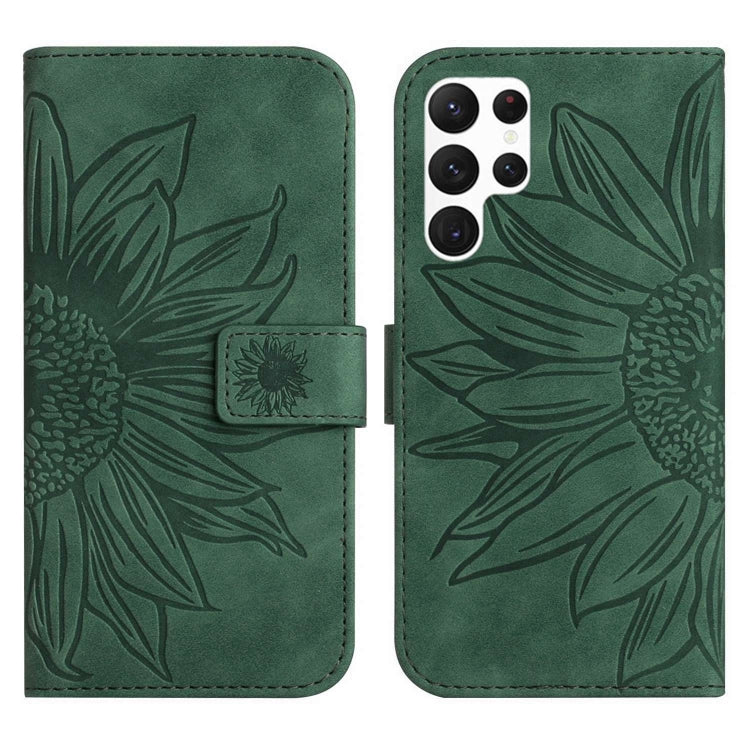 For Samsung Galaxy S23 Ultra 5G Skin Feel Sun Flower Pattern Flip Leather Phone Case with Lanyard