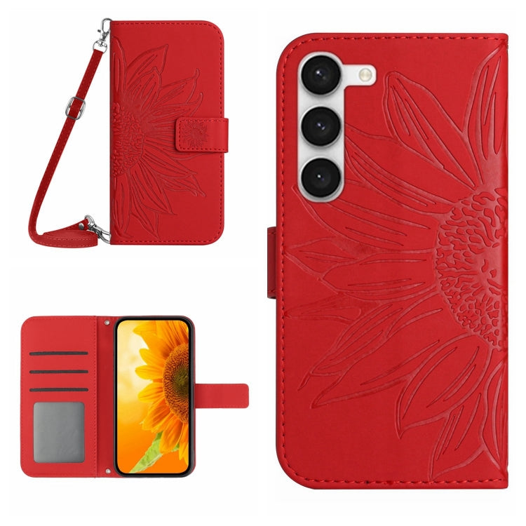 For Samsung Galaxy S23+ 5G Skin Feel Sun Flower Pattern Flip Leather Phone Case with Lanyard