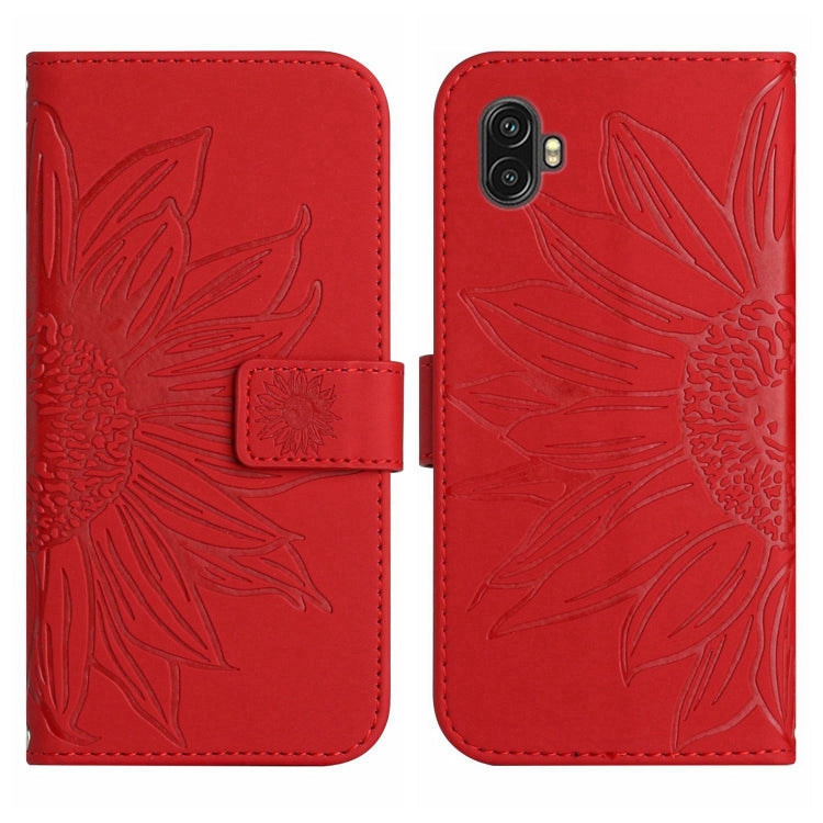 For Samsung Galaxy Xcover6 Pro Skin Feel Sun Flower Pattern Flip Leather Phone Case with Lanyard