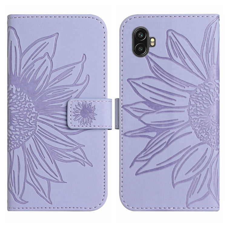 For Samsung Galaxy Xcover6 Pro Skin Feel Sun Flower Pattern Flip Leather Phone Case with Lanyard