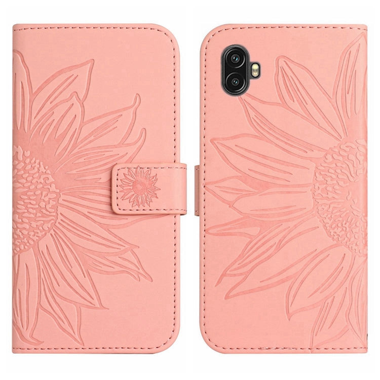 For Samsung Galaxy Xcover6 Pro Skin Feel Sun Flower Pattern Flip Leather Phone Case with Lanyard