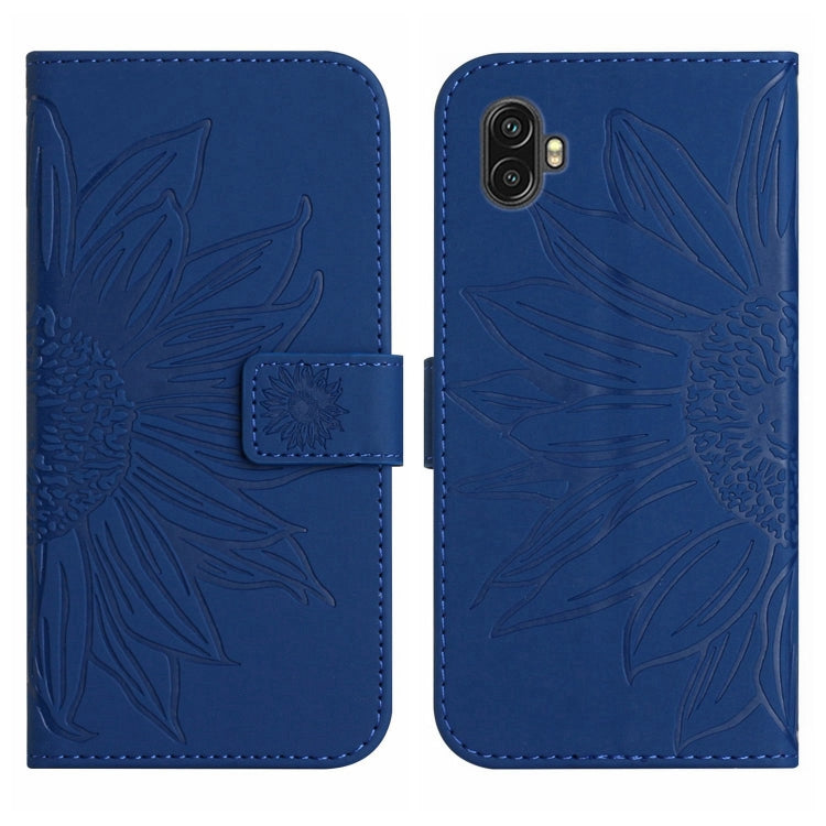 For Samsung Galaxy Xcover6 Pro Skin Feel Sun Flower Pattern Flip Leather Phone Case with Lanyard