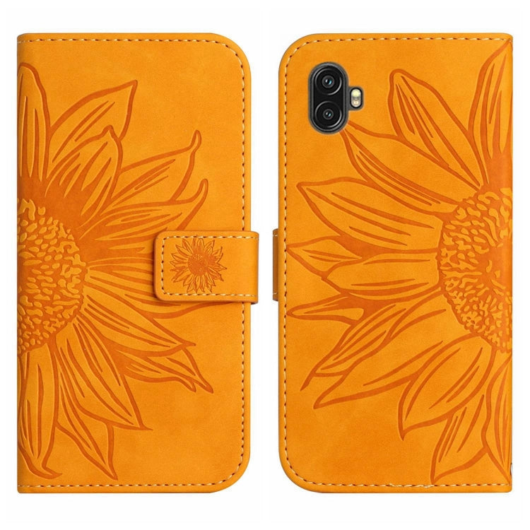 For Samsung Galaxy Xcover6 Pro Skin Feel Sun Flower Pattern Flip Leather Phone Case with Lanyard