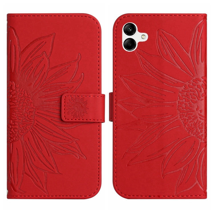 For Samsung Galaxy A04E Skin Feel Sun Flower Pattern Flip Leather Phone Case with Lanyard