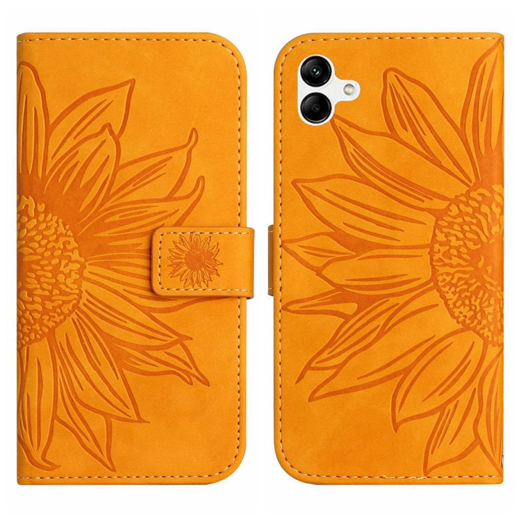 For Samsung Galaxy A04E Skin Feel Sun Flower Pattern Flip Leather Phone Case with Lanyard
