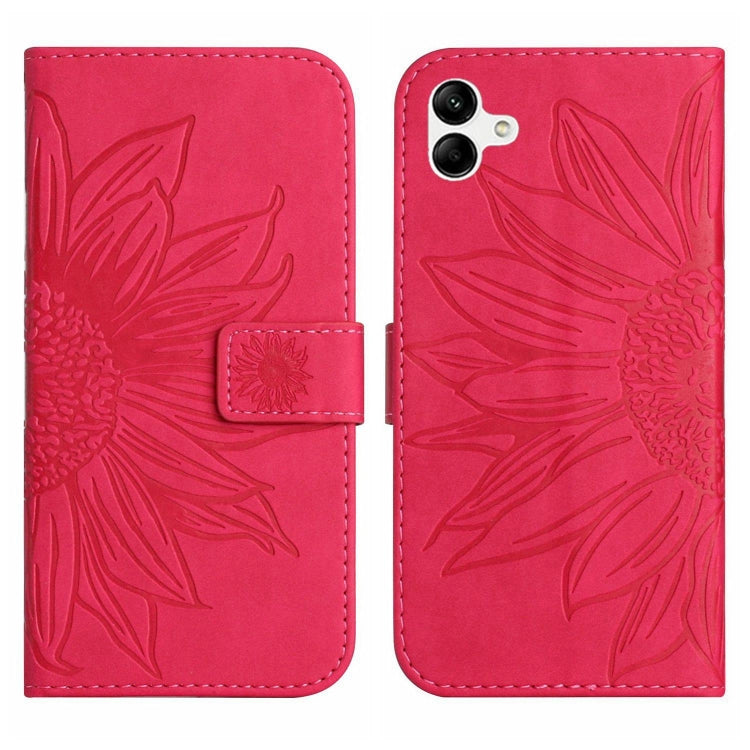 For Samsung Galaxy A04E Skin Feel Sun Flower Pattern Flip Leather Phone Case with Lanyard