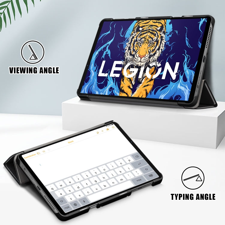 For Lenovo Legion Y700 3-folding Magnetic Buckle Custer Texture Leather Smart Tablet Case