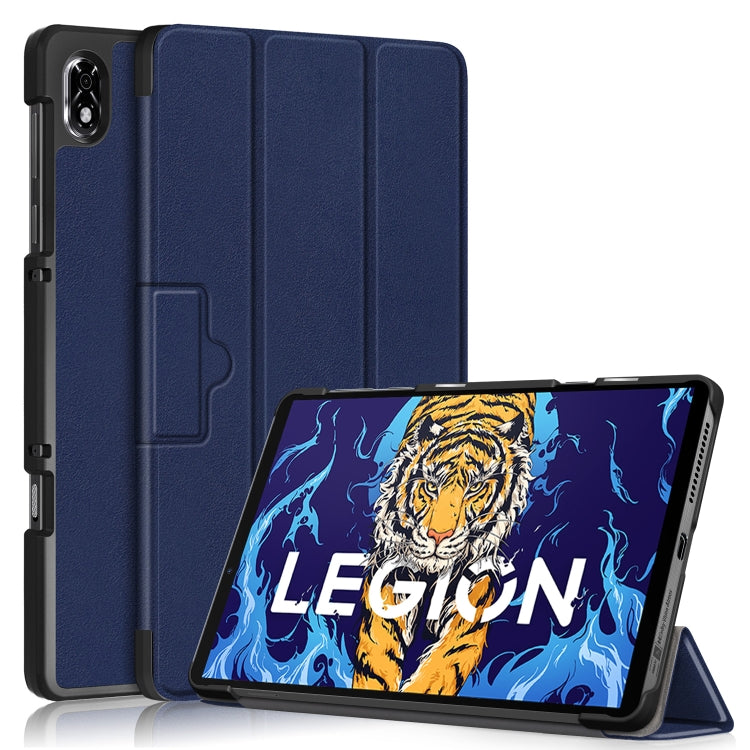 For Lenovo Legion Y700 3-folding Magnetic Buckle Custer Texture Leather Smart Tablet Case