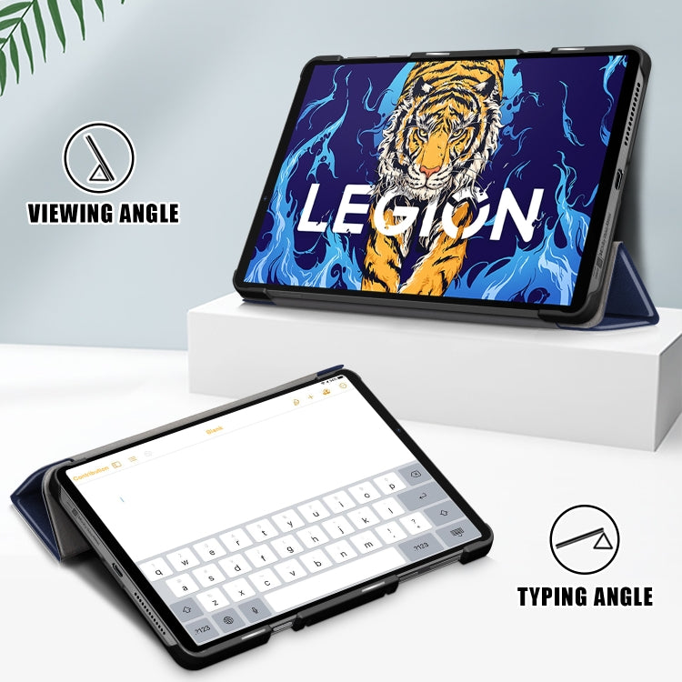 For Lenovo Legion Y700 3-folding Magnetic Buckle Custer Texture Leather Smart Tablet Case