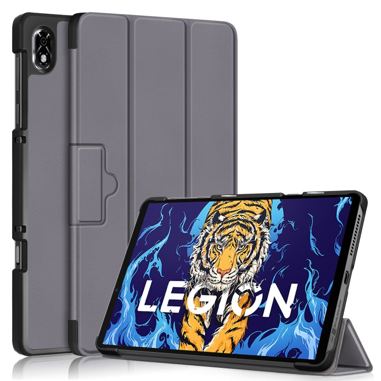 For Lenovo Legion Y700 3-folding Magnetic Buckle Custer Texture Leather Smart Tablet Case